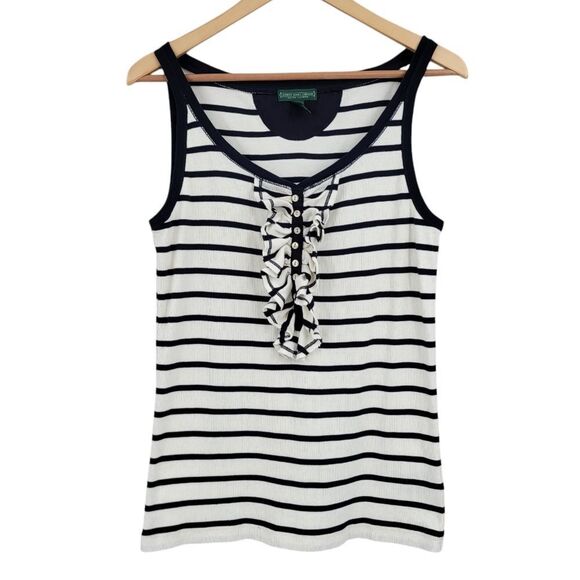 Lauren Ralph Lauren Vintage Stripe Ruffled Tank Top Shirt Fisherman Nautical - Picture 1 of 8